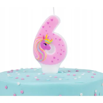 Dortová svíčka Svíčka na dort Jednorožec Číslice 6 Růžová