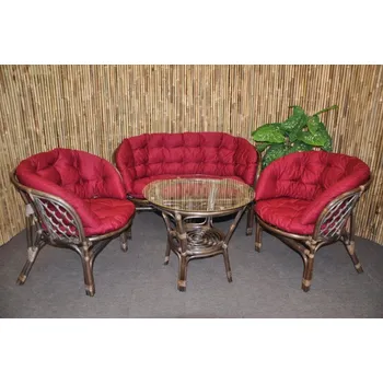 Zahradní sestava Nábytek PEGAS Ratanová sedací souprava Bahama velká hnědá, polstr MAXI vínový