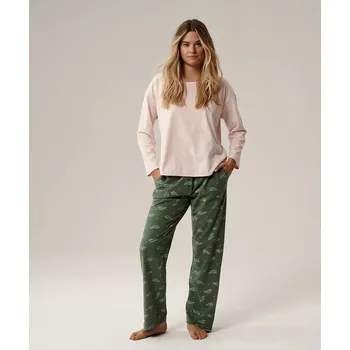 Pánské pyžamo Pyžamo Atlantic NLP-501 long/r S-2XL růžovo-zelená M