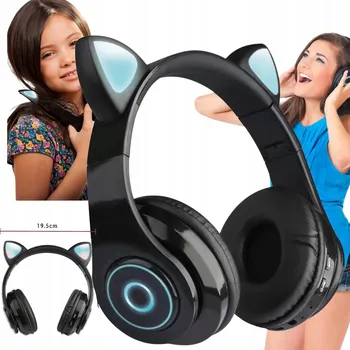 Sluchátka BEZDRÁTOVÁ SLUCHÁTKA B39 ČERNÁ BLUETOOTH LED RGB KOČIČÍ UŠI PRO DĚTI