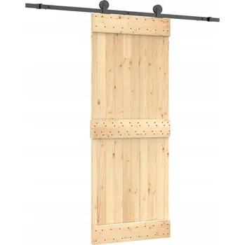 Interiérové dveře Posuvné dveře z masivního borovicového dřeva, 80 x 3,6/5,4 x 210 cm, černý rám