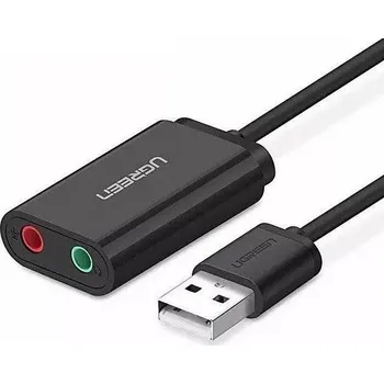 UGREEN externí zvuková karta USB, adaptér minijack 3.5mm pro mikrofon, 15 cm