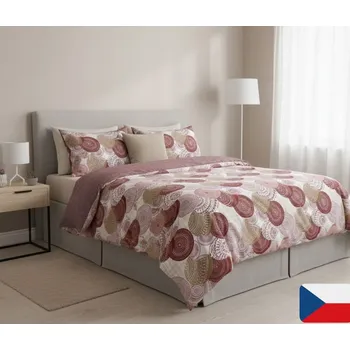 Povlečení Bavlněné povlečení Mandala bordó 140 x 200, 70 x 90 cm knoflíky