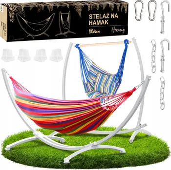 Zahradní houpačka HOUPACÍ SÍŤ S ROŠTEM ZAHRADNÍ DVOULŮŽKOVÝ STOJAN BOHO ZÁVĚSNÉ KŘESLO HOUPAČKA 250 KG