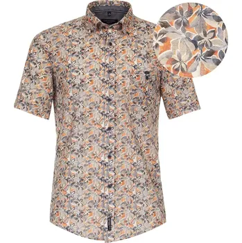 Pánská košile Velká pánská květovaná košile s krátkým rukávem Casa Moda 944202500-450 béžová a oranžová (6XL)