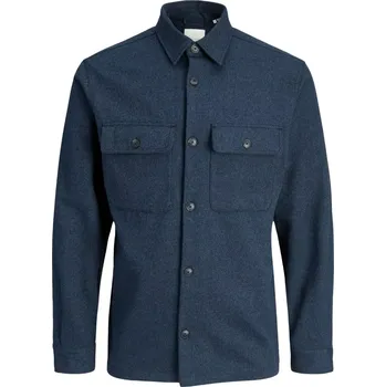 Oblečení a móda Velká pánská košile s dlouhým rukávem Jack & Jones 12288192 tmavě modrá (5XL)