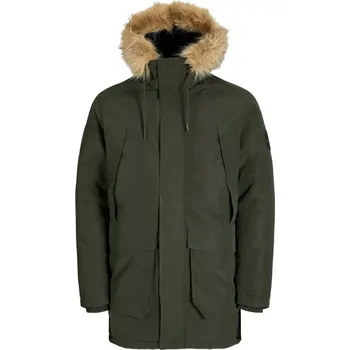 Oblečení a móda Velká pánská bunda s kapucí parka Jack & Jones 12285649 khaki (6XL)