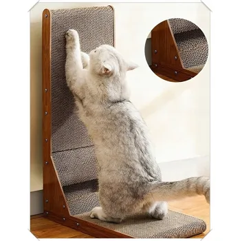 ŠKRABADLO PRO KOČKY ROHOVÉ VE TVARU L Z PŘÍRODNÍHO DŘEVA 68×42×28 CM