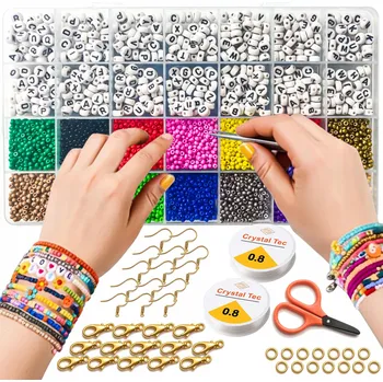 Dětské navlékací korálky Sada korálků na výrobu bižuterie s písmenky pro děti 3+