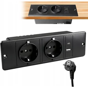 Elektrická zásuvka ZÁSUVKOVÁ LIŠTA SE 2 ZÁSUVKAMI A 1* USB-A + 1* USB-C PRO STŮL A PRACOVNÍ DESKU, 2M