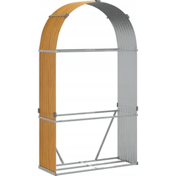 Ocelový pozinkovaný stojan na palivové dřevo 120x45x210 cm, vzhled dřeva