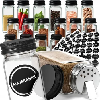 Sklenice NÁDOBY NA KOŘENÍ 24KS Sklenice Sklenice Kořenící organizér SAMOLEPKY