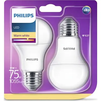 Žárovka 2 x LED žárovka E27 11W = 75W 1055lm Philips 2700K