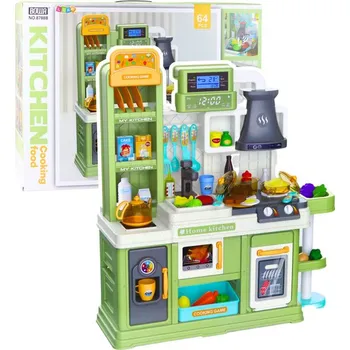 Dětská kuchyňka Dětská kuchyňka s oběhem vody měnící barvu jídla pára zelená 64 dílků.