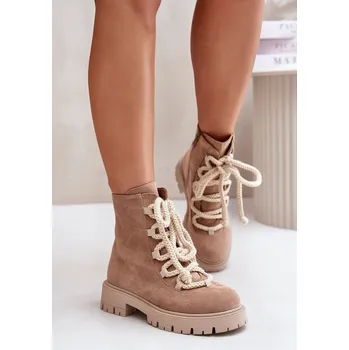 Dámské kozačky Zateplené boty z eko semiše na zip Caellita Barva: Béžová, Velikost: 40