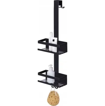 Koupelnový nábytek DVOUÚROVŇOVÁ KOUPELNOVÁ POLICE NEREZOVÁ OCEL ČERNÁ, BEZ VRTÁNÍ