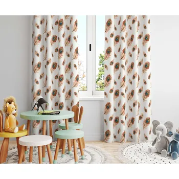 Závěs Orbytex Dětský zatemňovací závěs hotový - paví oka Rozměry: Š/V 145x180 (1ks), Vršek závěsu: ŘASÍCÍ STUHA