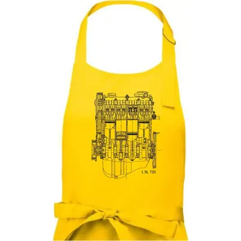 Kuchyňská zástěra Motor Škoda/ VW 1.9L TDI ze předu - Pánská zástěra na vaření - Univerzální velikost ( Žlutá )
