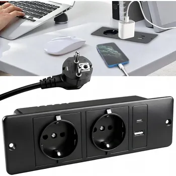 Elektrická zásuvka ZÁSUVKA ZAPUŠTĚNÁ DO DESKY STOLU + USB USB-C ZÁSUVKA 250V S KABELEM 2M