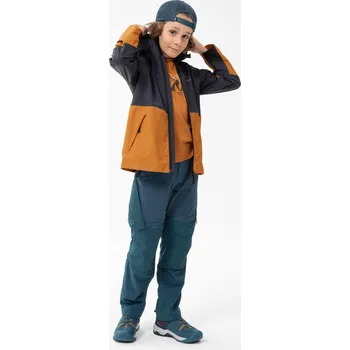 QUECHUA Dětská turistická nepromokavá bunda MH 500 7 LET KAŠTANOVÁ|ŠEDÁ