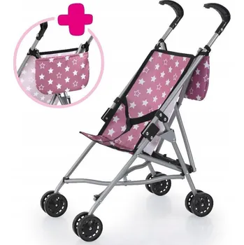 KOČÁREK PRO PANENKY S TAŠKOU VE STARORŮŽOVÉ BARVĚ