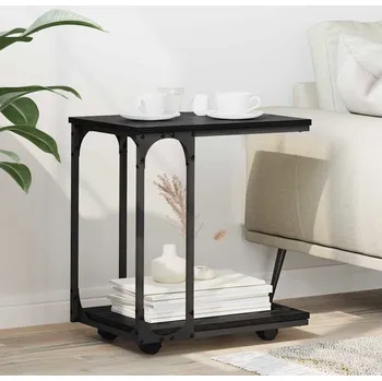 Konferenční stolek Boční stůl s kolem Černý dub 50 x 35 x 55.5 cm kompozitní dřevo