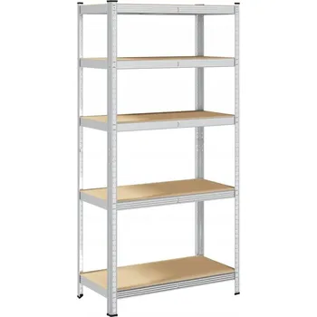 Dílenský regál Stříbrný ocelový regál 90 x 45 x 180 cm, 5 polic, nastavitelná výška