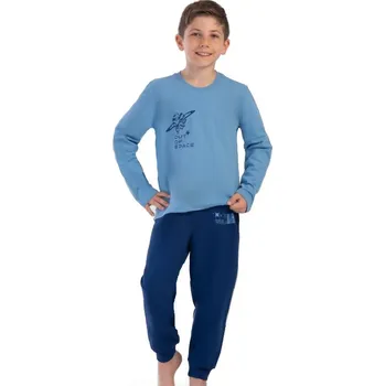 Chlapecké pyžamo Modré EXTRA hřejivé sportovní pyžamo pro kluky z BAVLNY a obrázkem galaxie OUT OF SPACE 1F0943 modrá 122-128-7-8-let