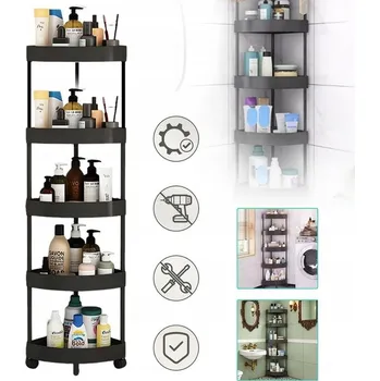 regál Pojízdný vozík s kolečky, 5-patrový regál se 4 kolečky, Rohový regál na kolečkách