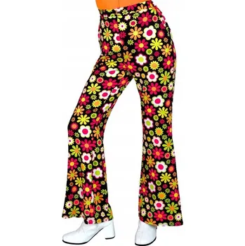Dámské kalhoty Dámské kalhoty 60. a 70. léta barevné květiny sedmikrásky L/XL