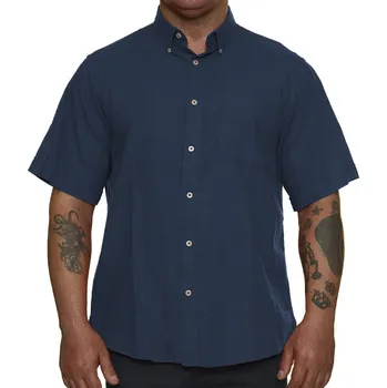 Pánská velká plátěná košile s krátkým rukávem Easy E1262-100 tmavě modrá (3XL)
