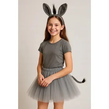 Karnevalový kostým SUPER Sada Oslí Kostým Shreka Tutu šedá 40cm Čelenka Ocas 3 díly MK919