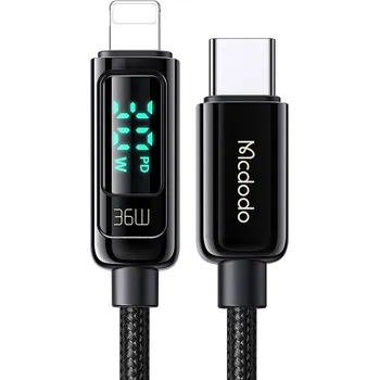 Mcdodo – datový kabel (CA-8810) – USB-C na Lightning, 36W, digitální displej, 1,2m – černý