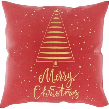 Povlak na polštářek DEKORAČNÍ VÁNOČNÍ POVLAK NA POLŠTÁŘ 45X45 STROMEK ČERVENÁ + ZLATÁ