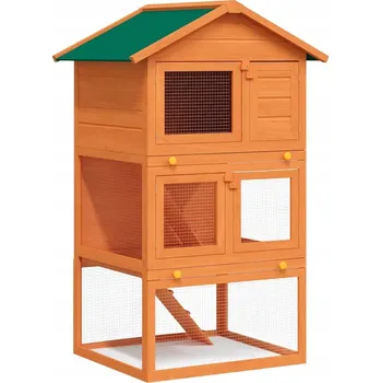 Obraz Dřevěná Klec pro Králíky, 3-Patrová, 80x71x160 cm, Zelená Střecha