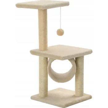 Škrabadlo pro kočky béžové 30 x 30 x 65 cm s míčkem a odpočinkovou zónou