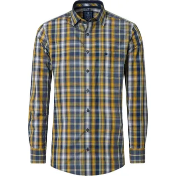 Pánská košile Velká pánská vzorovaná košile s dlouhým rukávem Redmond 252045111-400 žluto-tmavomodrá (6XL)