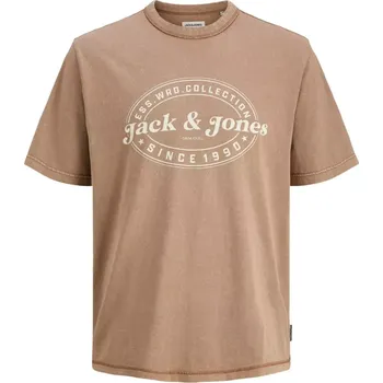 Oblečení a móda Velké pánské tričko s potiskem s krátkým rukávem Jack & Jones 12284627 světle hnědá (5XL)
