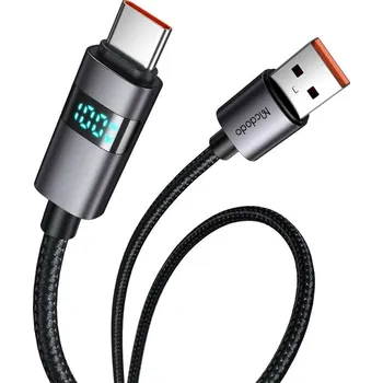 Mcdodo – datový kabel (CA-6520) – USB-A na USB-C, LED displej, 6A, 1,2m – černý