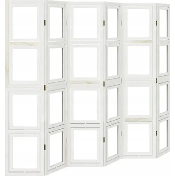 Paraván Paraván z masivního dřeva Paulownia, bílý, 6 panelů, 210-215x180 cm, tloušťka