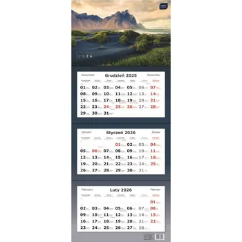 Kalendář Nástěnný kalendář 82,5x34 cm třídílný na rok 2026 - výhledy