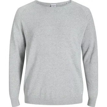 Pánský svetr Velký pánský hladký svetr přes hlavu Jack & Jones 12163781 světle šedý (4XL)