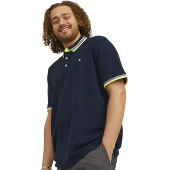 Pánská velká polokošile s límečkem Jack & Jones 12143859 tmavě modrá se žlutou barvou (6XL)