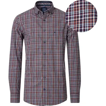 Pánská košile Velká pánská kostkovaná košile s dlouhým rukávem Redmond 252400111-500 tmavě modro-oranžová (6XL)