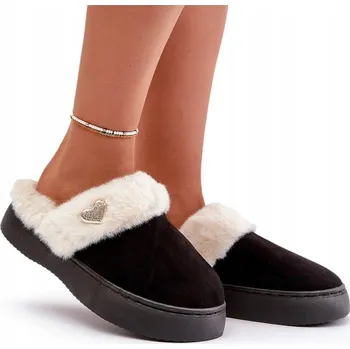 Dámské pantofle PANTOFLE S KOŽEŠINOU A ZLATÝM SRDCEM, TEPLÉ, POHODLNÉ, HNĚDÉ, VELIKOST 36/37