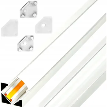 LED osvětlení Hliníkový profil bílý pro LED pásky rohový 2m + mléčný kryt + záslepky