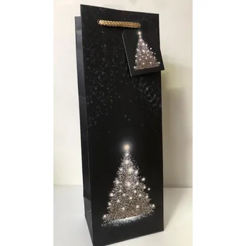 Dárková taška Taška dárková vánoční na láhev matt 12,6 x 8,9 x 36cm TB - s motivem Vánočního stromečku