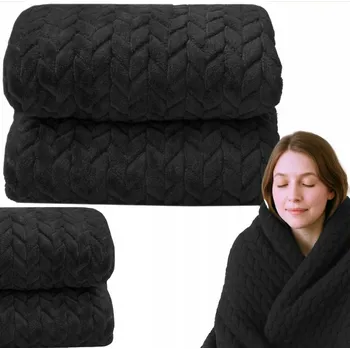 Přehoz na lůžko Přehoz / Deka na postel s prolisovaným vzorem rybí kosti 70x160 cm ČERNÁ