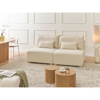 Pohovka Modulární pohovka krémově bílá buklé čalouněné s funkcí přeměny na lůžko rozkládací úložný prostor minimalistický styl Beliani