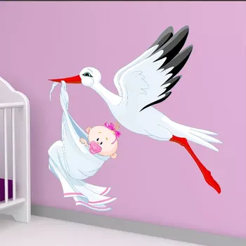 samolepka Sablio Samolepka na zeď: Čáp s holčičkou - 60x60 cm